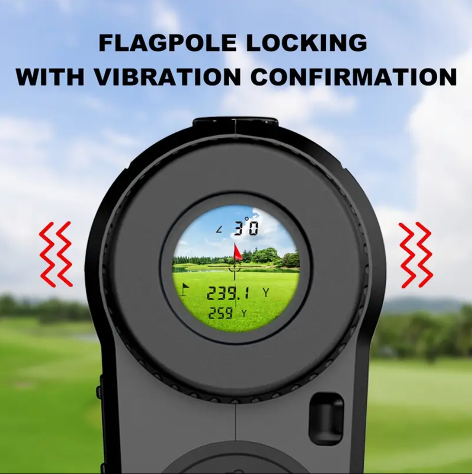 Revasri NK-1000 black rangefinder flagpole locking with vibration confirmation